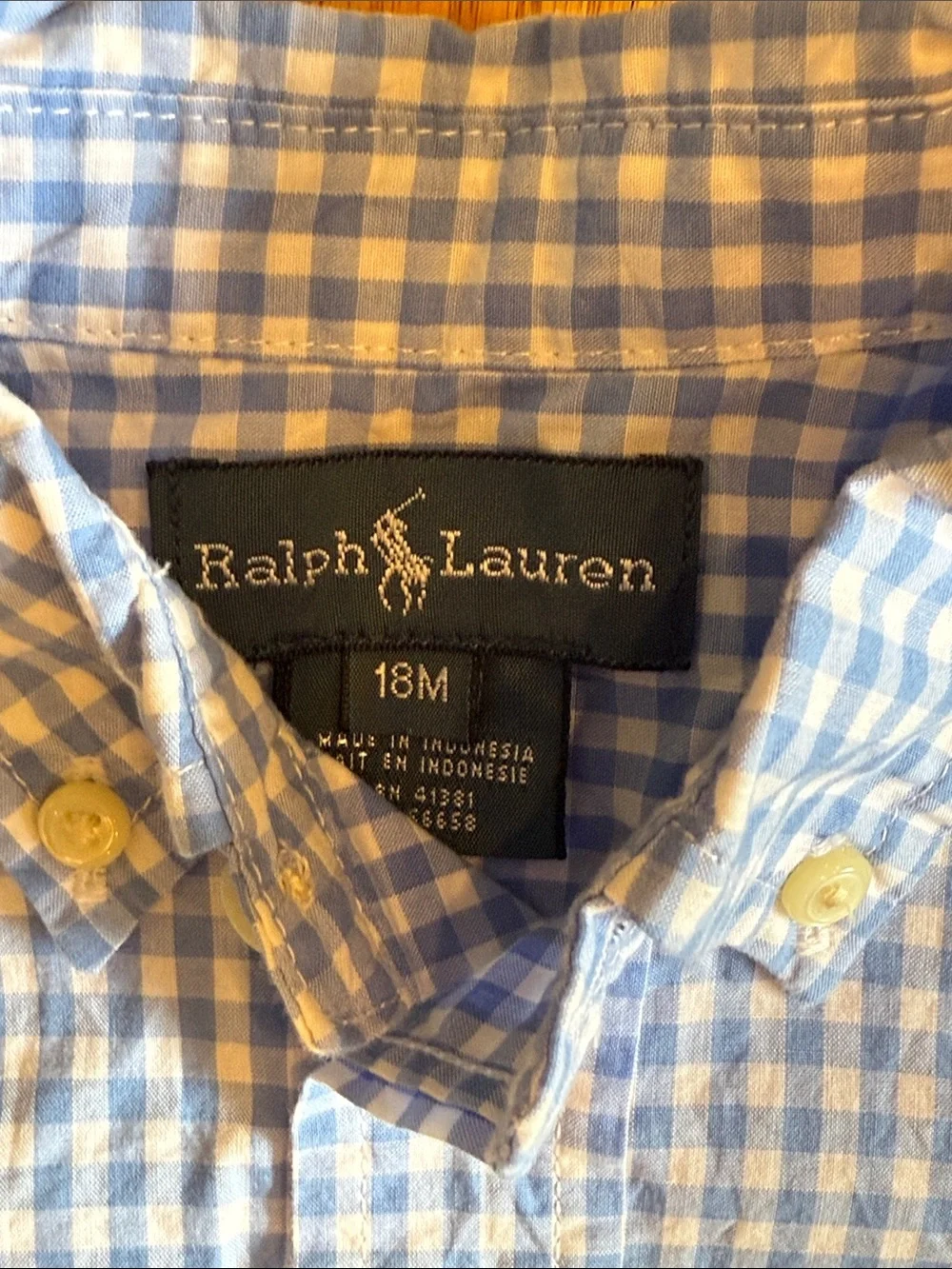 🐎 Ralph Lauren Blue Gingham Button-Down Shirt for 18 months
